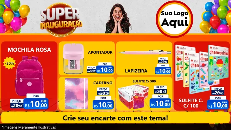 Modelo de TV para TV Horizontal com o tema Super Inauguração para Papelaria
