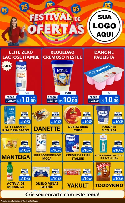 Modelo de Encarte para Encarte Grande com o tema Festival de Ofertas para Frios e Laticínios