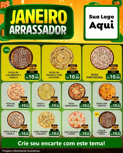 Modelo de Rede Social para Feed Instagram com o tema Janeiro Arrasador para Pizzaria