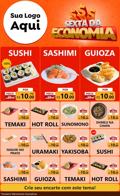 Modelo de Encarte para Encarte Grande com o tema Sexta da Economia para Comida japonesa