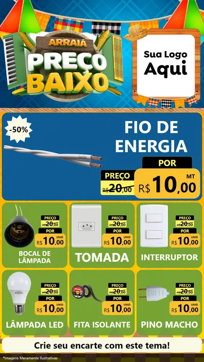 Modelo de Rede Social para Stories com o tema Arraiá de Preço Baixo - Junina para Materiais Elétricos