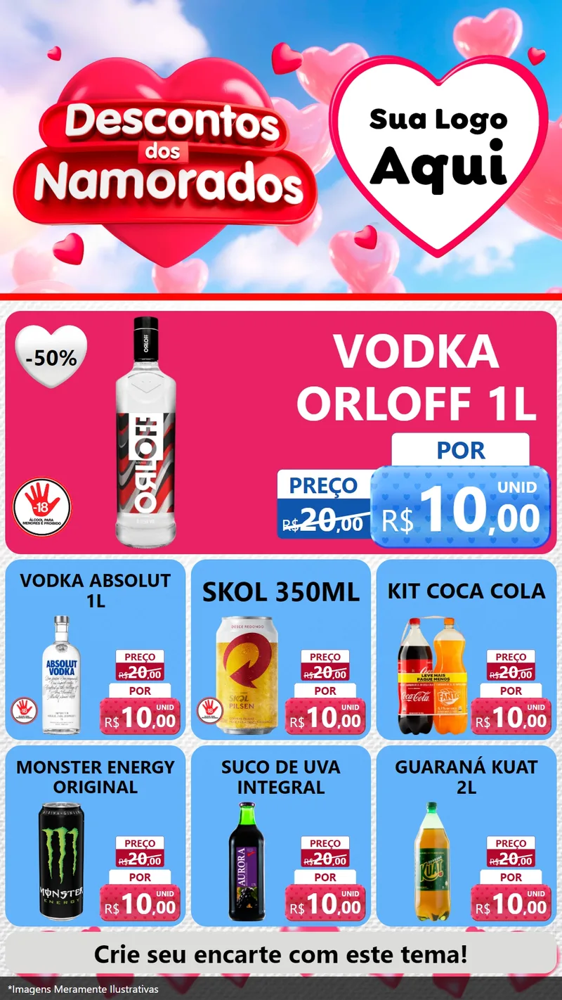 Modelo de Rede Social para Stories com o tema Descontos dos Namorados para Distribuidora de bebidas