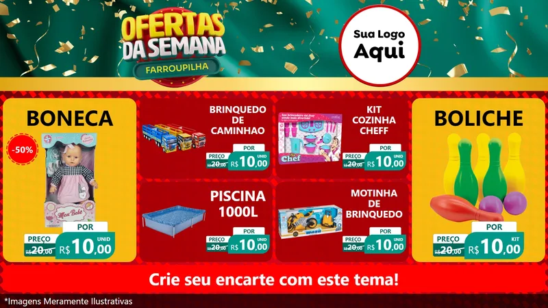 Modelo de TV para TV Horizontal com o tema Ofertas da Semana Farroupilha para Brinquedos