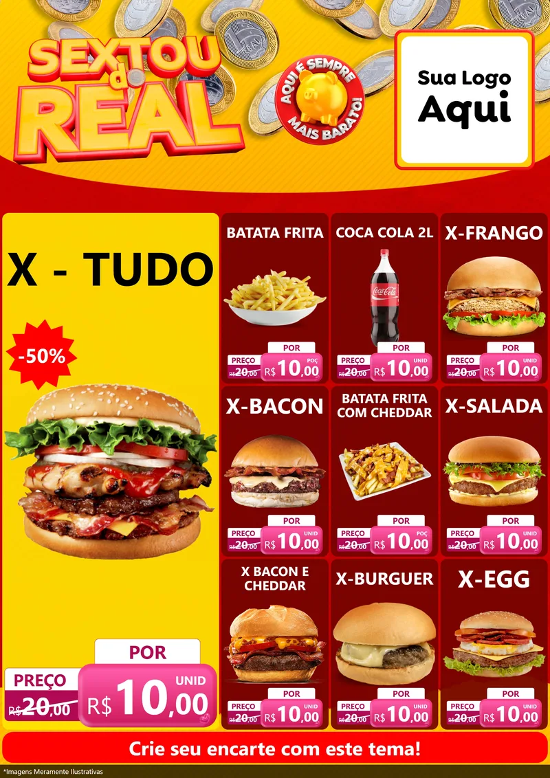 Modelo de Encarte para Encarte A4 Vertical com o tema Sextou do Real para Hamburgueria