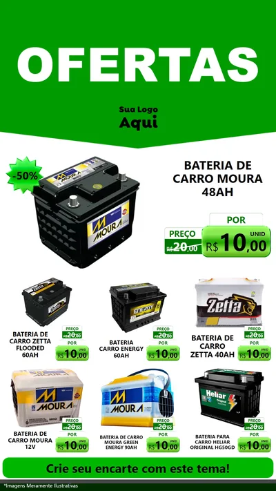 Modelo de Rede Social para Stories com o tema Ofertas Verde Cartaz para Baterias Elétricas