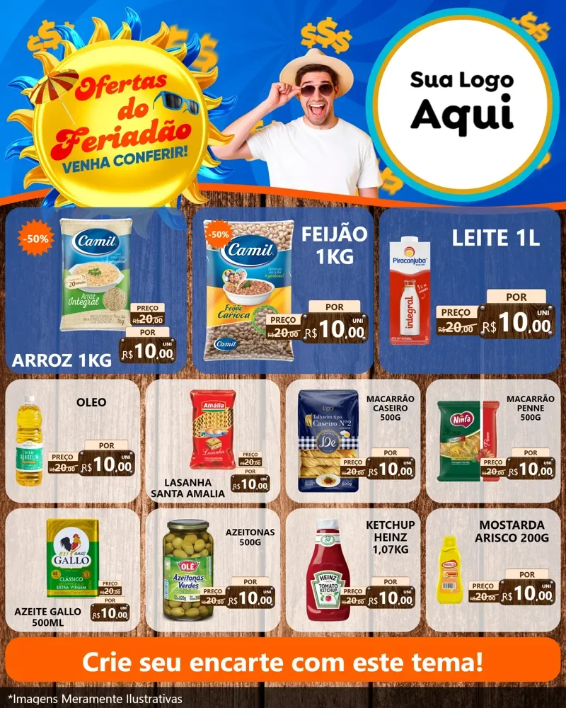 Modelo de Rede Social para Feed Instagram com o tema Ofertas do Feriadão para Supermercado