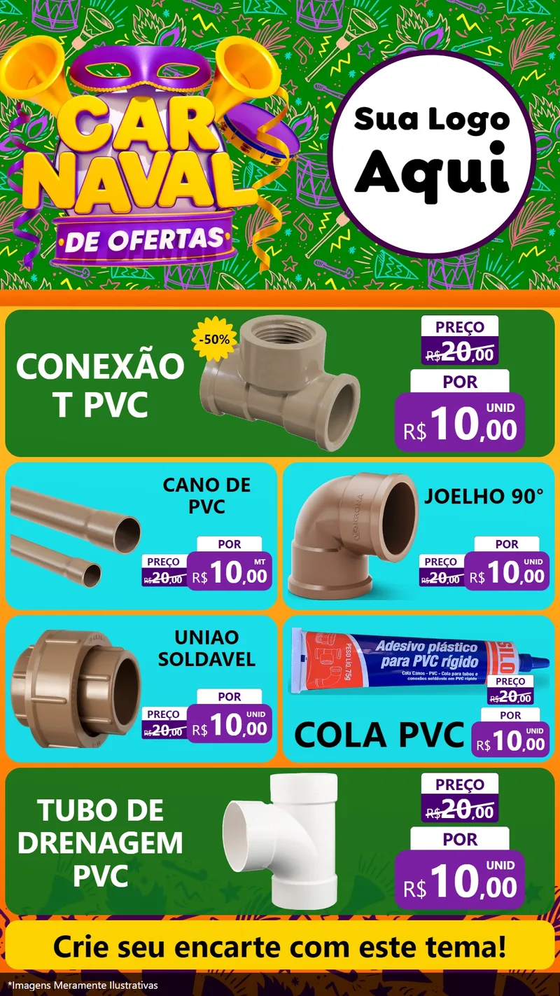 Modelo de TV para TV Vertical com o tema Carnaval de Ofertas para Tubos e conexões