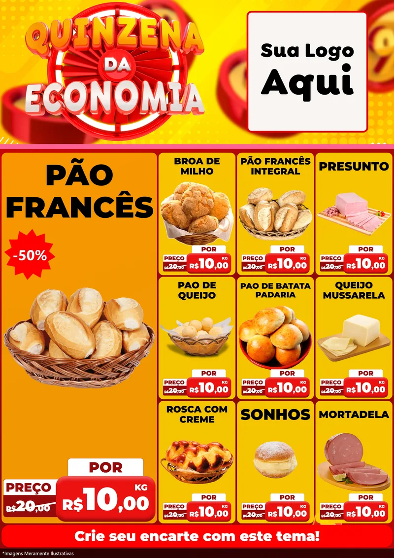 Modelo de Encarte para Encarte A4 Vertical com o tema Quinzena Da Economia para Padaria