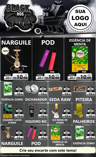 Modelo de Encarte para Encarte Grande com o tema Black dos Sonhos para Tabacaria