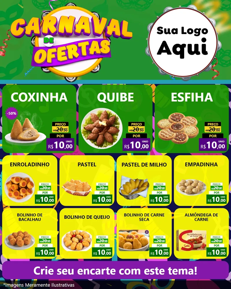 Modelo de Rede Social para Feed Instagram com o tema Carnaval de Ofertas para Salgadaria
