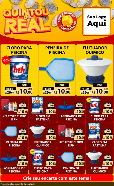 Modelo de Encarte para Encarte Grande com o tema Quintou do Real para Produtos para Piscina