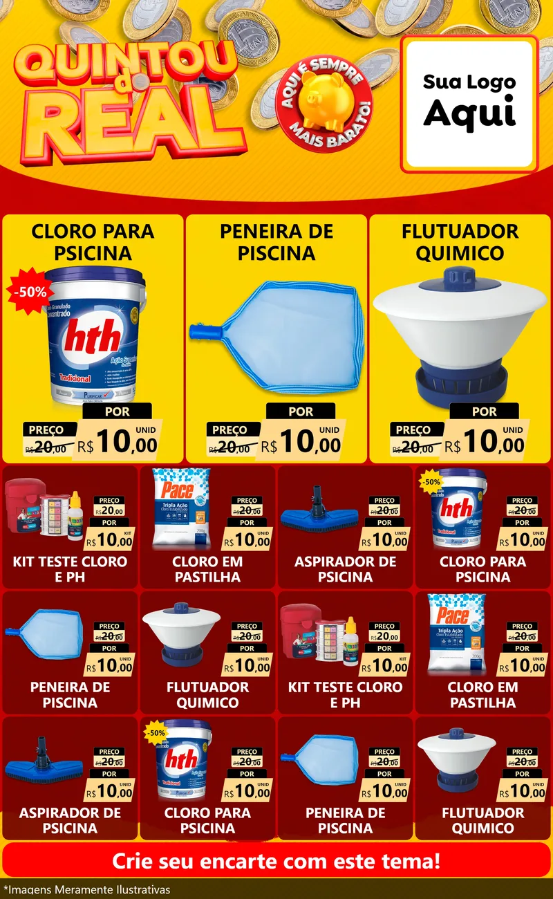 Modelo de Encarte para Encarte Grande com o tema Quintou do Real para Produtos para Piscina