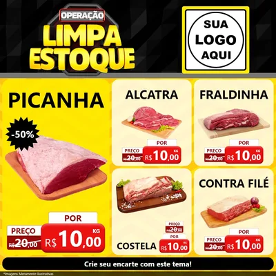 Modelo de Rede Social para Feed Facebook com o tema Operação Limpa Estoque para Açougue