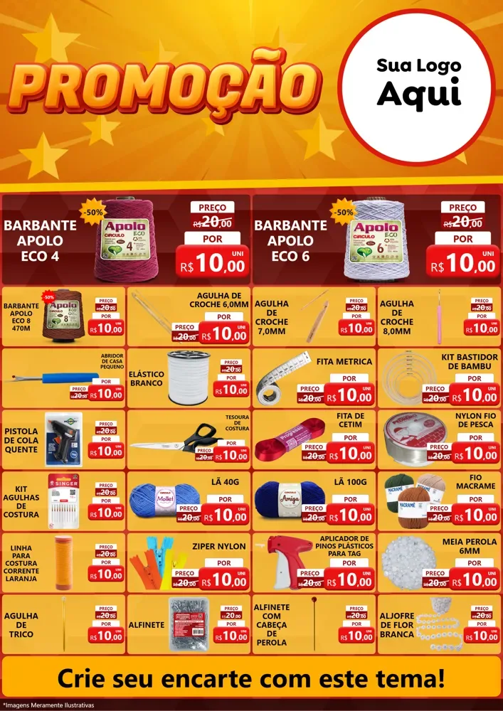 Modelo de Encarte para Encarte A4 Vertical com o tema Promoção para Armarinho e Aviamentos