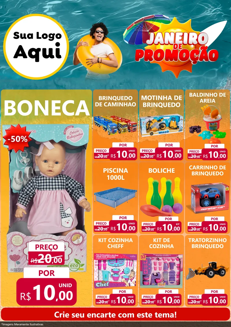 Modelo de Encarte para Encarte A4 Vertical com o tema Janeiro de Promoção para Brinquedos