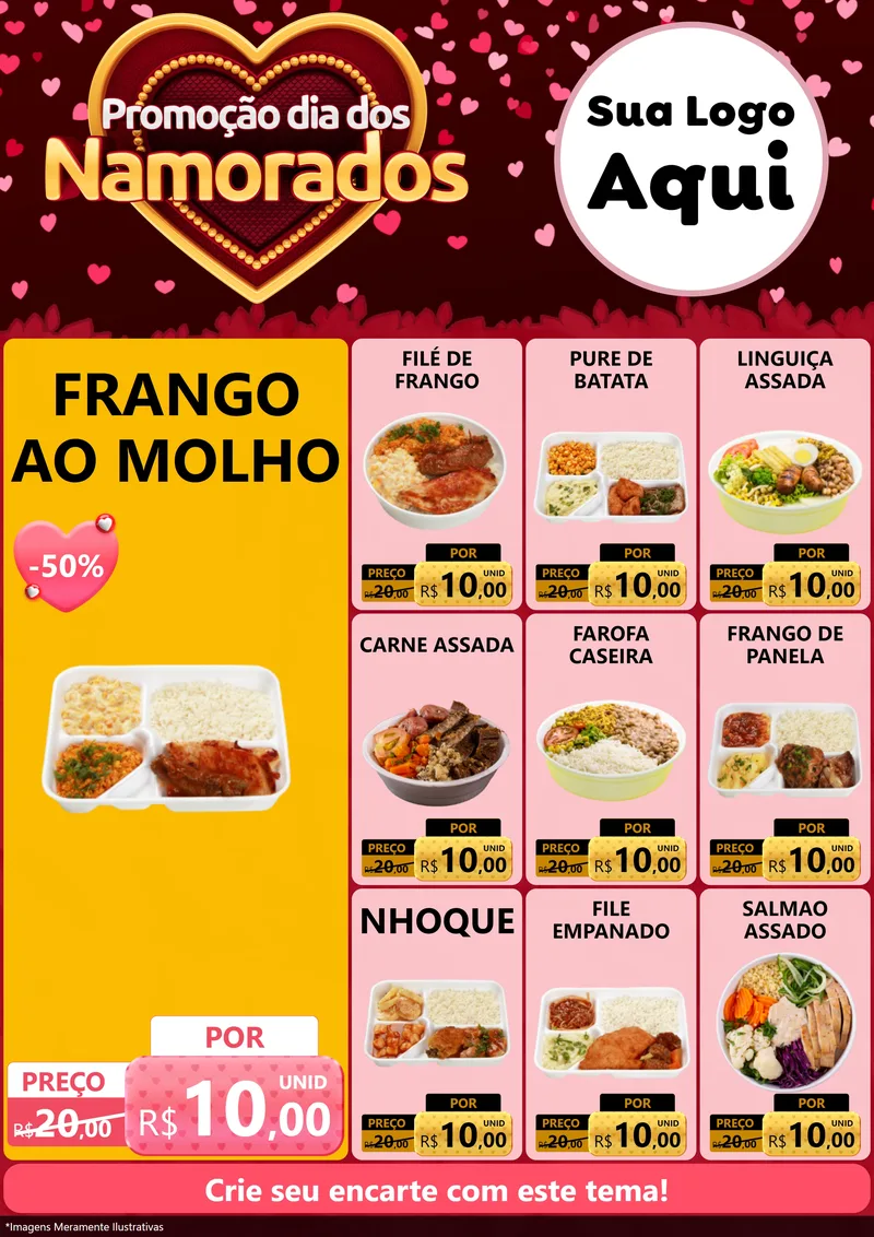 Modelo de Encarte para Encarte A4 Vertical com o tema Promoção Dia Dos Namorados para Restaurante