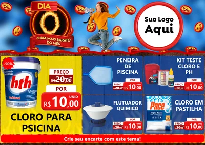 Modelo de Encarte para Encarte A4 Horizontal com o tema Dia O - O Dia Mais Barato Do Mês para Produtos para Piscina
