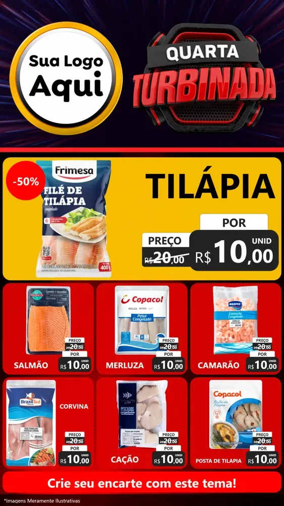 Modelo de Rede Social para Stories com o tema Quarta Turbinada para Peixaria