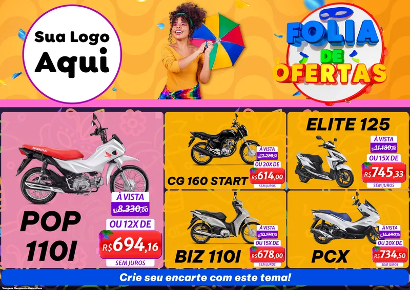 Modelo de Encarte para Encarte A4 Horizontal com o tema Folia de Ofertas para Concessionaria de Motos