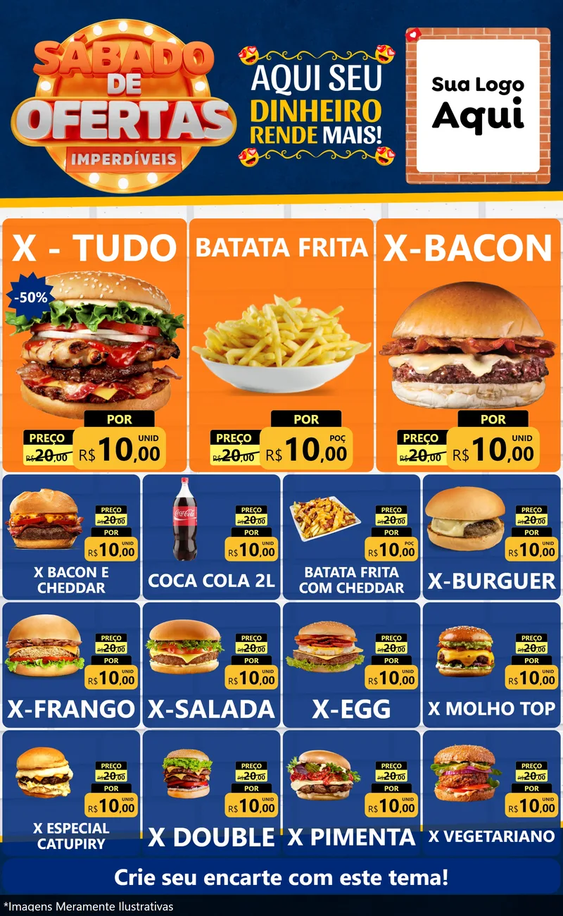 Modelo de Encarte para Encarte Grande com o tema Sábado de Ofertas Imperdíveis para Hamburgueria