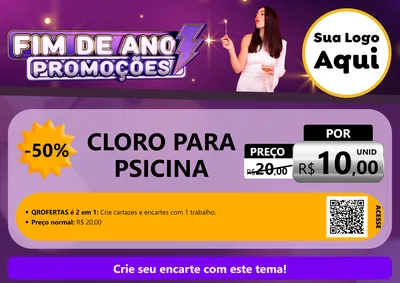 Modelo de Cartaz para Cartaz A4 Horizontal com o tema Fim de Ano Promoções para Produtos para Piscina