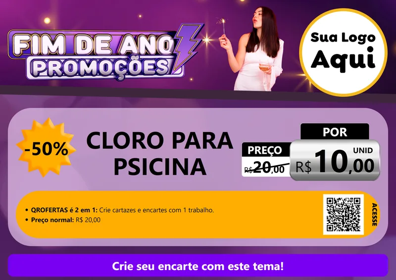 Modelo de Cartaz para Cartaz A4 Horizontal com o tema Fim de Ano Promoções para Produtos para Piscina