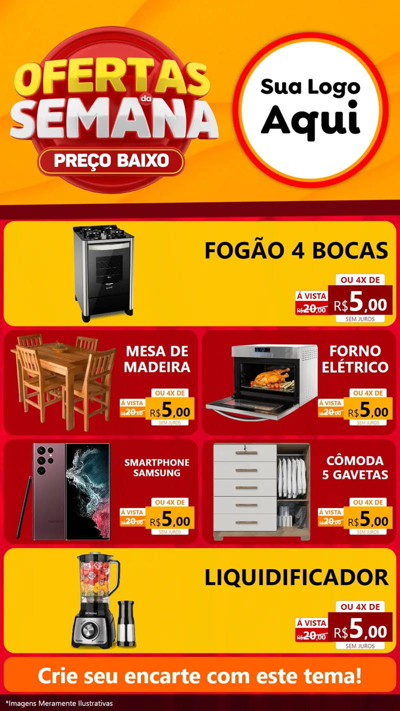 Modelo de TV para TV Vertical com o tema Ofertas Da Semana - Preço Baixo para Móveis e Eletro