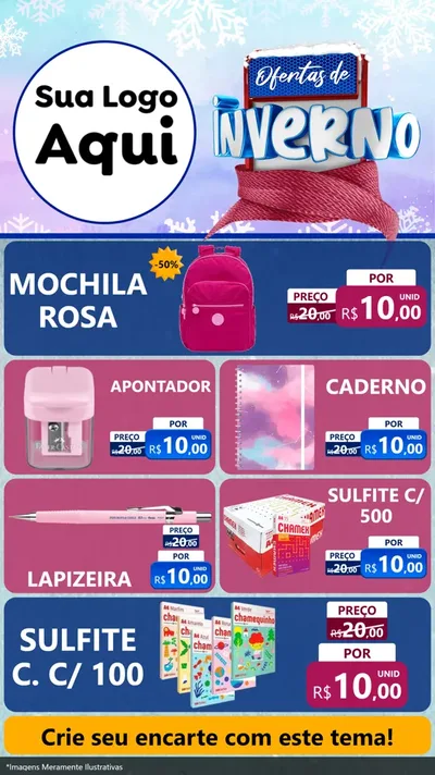 Modelo de TV para TV Vertical com o tema Ofertas de Inverno para Papelaria