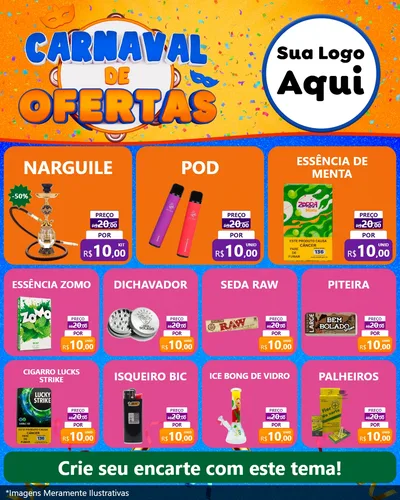 Modelo de Rede Social para Feed Instagram com o tema Carnaval de Ofertas para Tabacaria