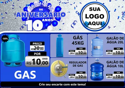Modelo de Encarte para Encarte A4 Horizontal com o tema Promoção de Aniversário - 10 Anos para Água e gás