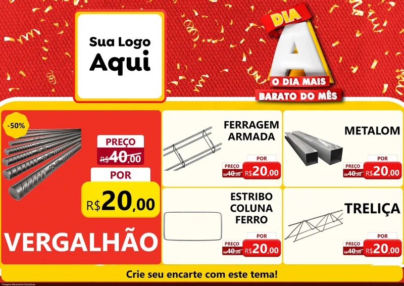Modelo de Encarte para Encarte A4 Horizontal com o tema Dia A o Dia Mais Barato do Mês para Ferragens