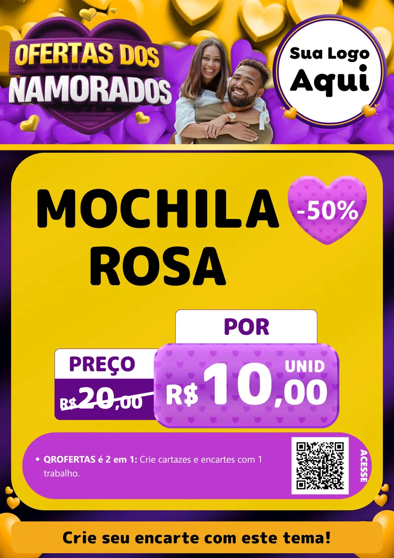 Modelo de Cartaz para Cartaz A4 Vertical com o tema Oferta Dos Namorados para Papelaria
