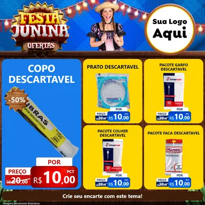 Modelo de Rede Social para Feed Facebook com o tema Festa Junina Ofertas para Embalagens