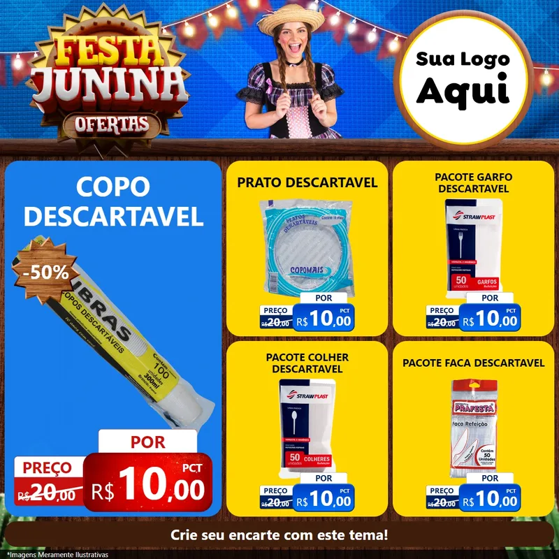 Modelo de Rede Social para Feed Facebook com o tema Festa Junina Ofertas para Embalagens