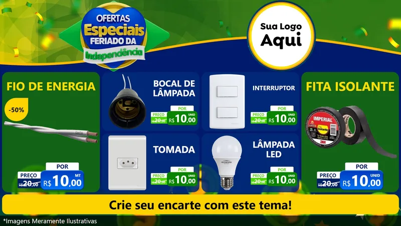 Modelo de TV para TV Horizontal com o tema Ofertas Especiais Feriado da Independência para Materiais Elétricos