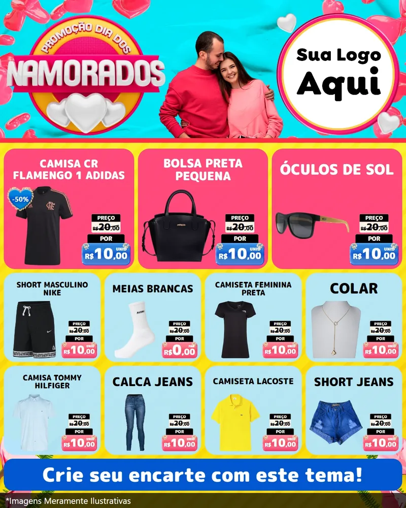 Modelo de Rede Social para Feed Instagram com o tema Promoção Dia dos Namorados para Roupas e acessórios