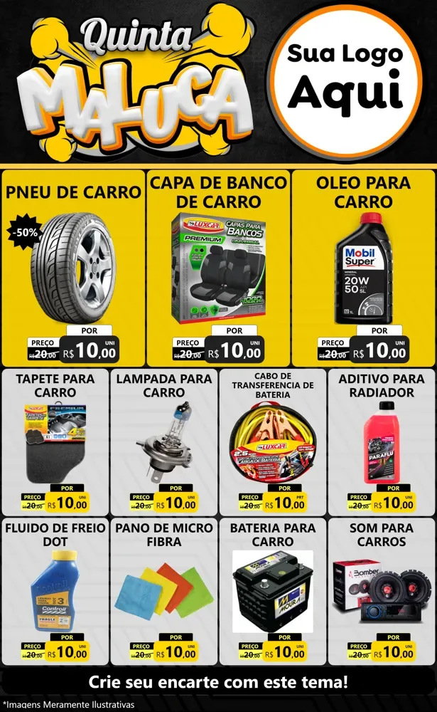 Modelo de Encarte para Encarte Grande com o tema Quinta Maluca para Auto peças