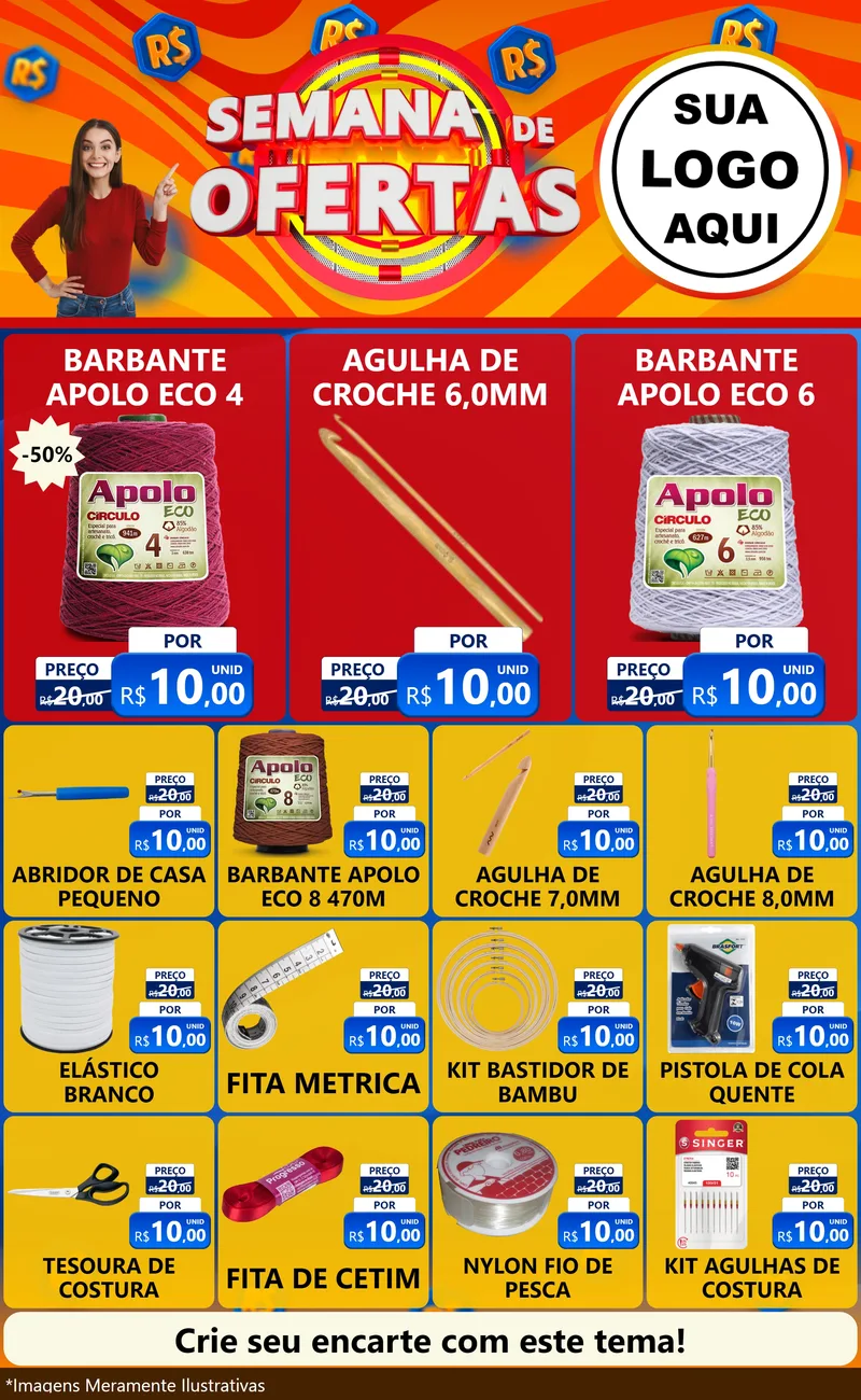 Modelo de Encarte para Encarte Grande com o tema Semana de Ofertas para Armarinho e Aviamentos