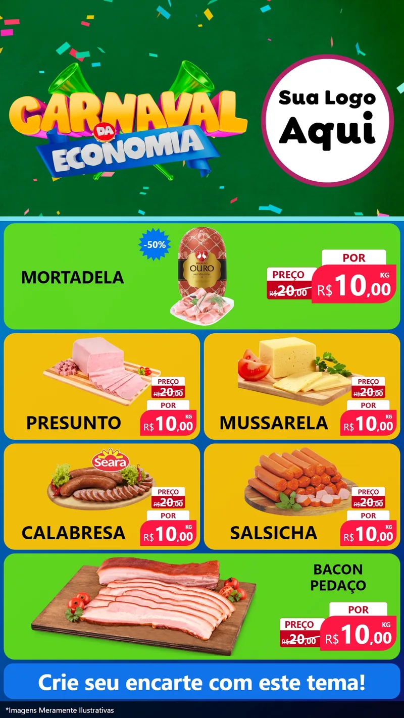 Modelo de TV para TV Vertical com o tema Carnaval da Economia para Frios e Laticínios