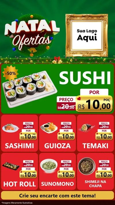 Modelo de Rede Social para Stories com o tema Natal de Ofertas para Comida japonesa