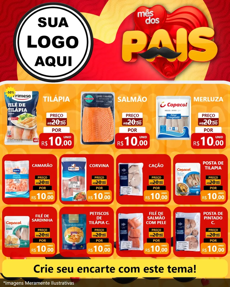 Modelo de Rede Social para Feed Instagram com o tema Mês Dos Pais para Peixaria