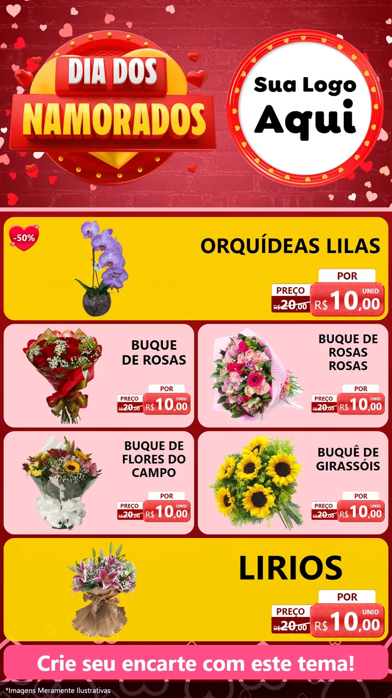 Modelo de TV para TV Vertical com o tema Dia Dos Namorados para Floricultura e jardim