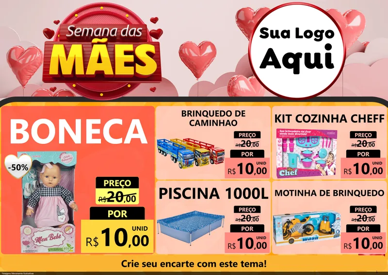 Modelo de Encarte para Encarte A4 Horizontal com o tema Semana das Mães para Brinquedos