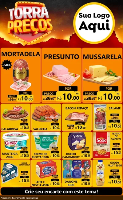 Modelo de Encarte para Encarte Grande com o tema Torra Preços para Frios e Laticínios