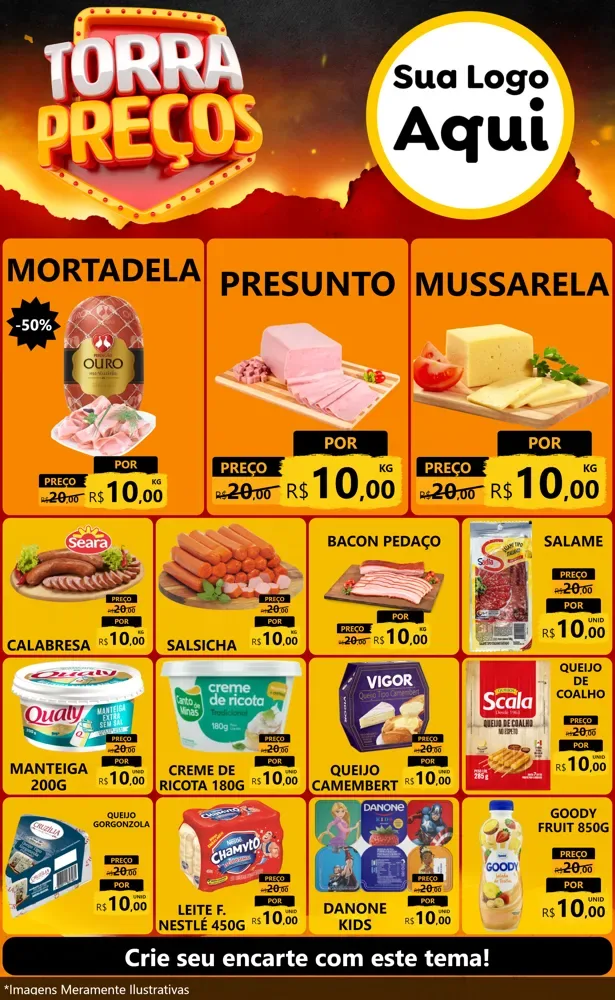Modelo de Encarte para Encarte Grande com o tema Torra Preços para Frios e Laticínios
