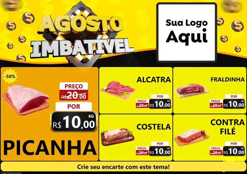 Modelo de Encarte para Encarte A4 Horizontal com o tema Agosto Imbatível para Açougue