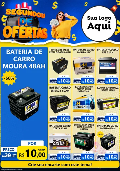 Modelo de Encarte para Encarte A4 Vertical com o tema Segundou de Ofertas para Baterias Elétricas