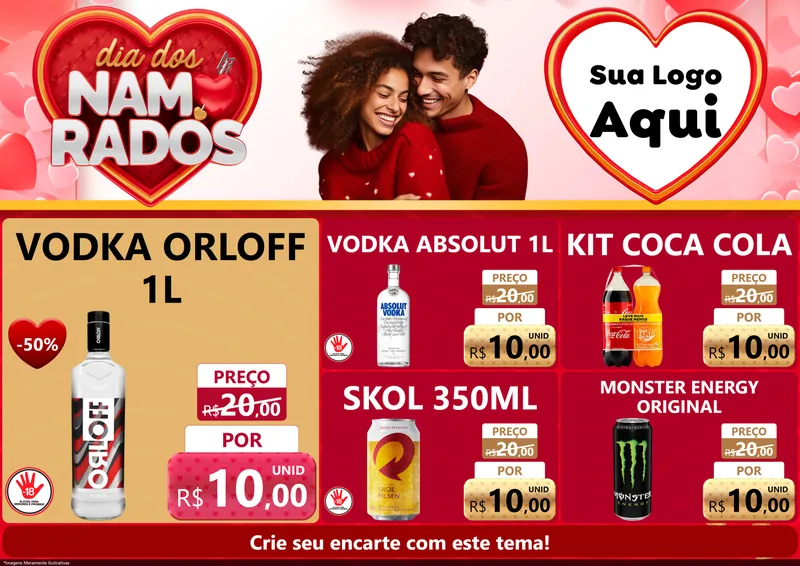Modelo de Encarte para Encarte A4 Horizontal com o tema Dia dos Namorados para Distribuidora de bebidas