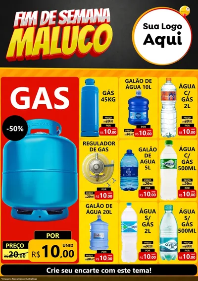 Modelo de Encarte para Encarte A4 Vertical com o tema Final de Semana Maluco para Água e gás