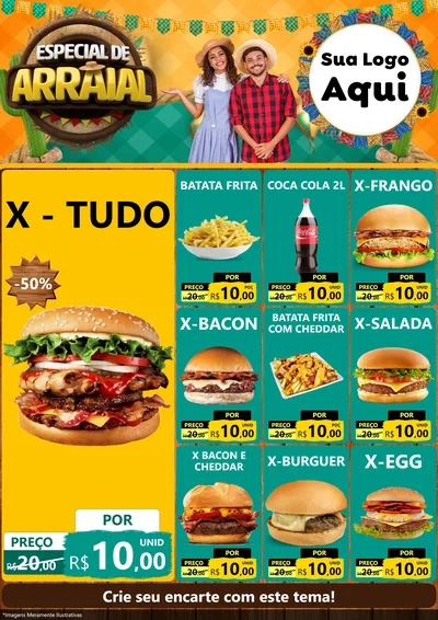 Modelo de Encarte para Encarte A4 Vertical com o tema Especial De Arraial para Hamburgueria